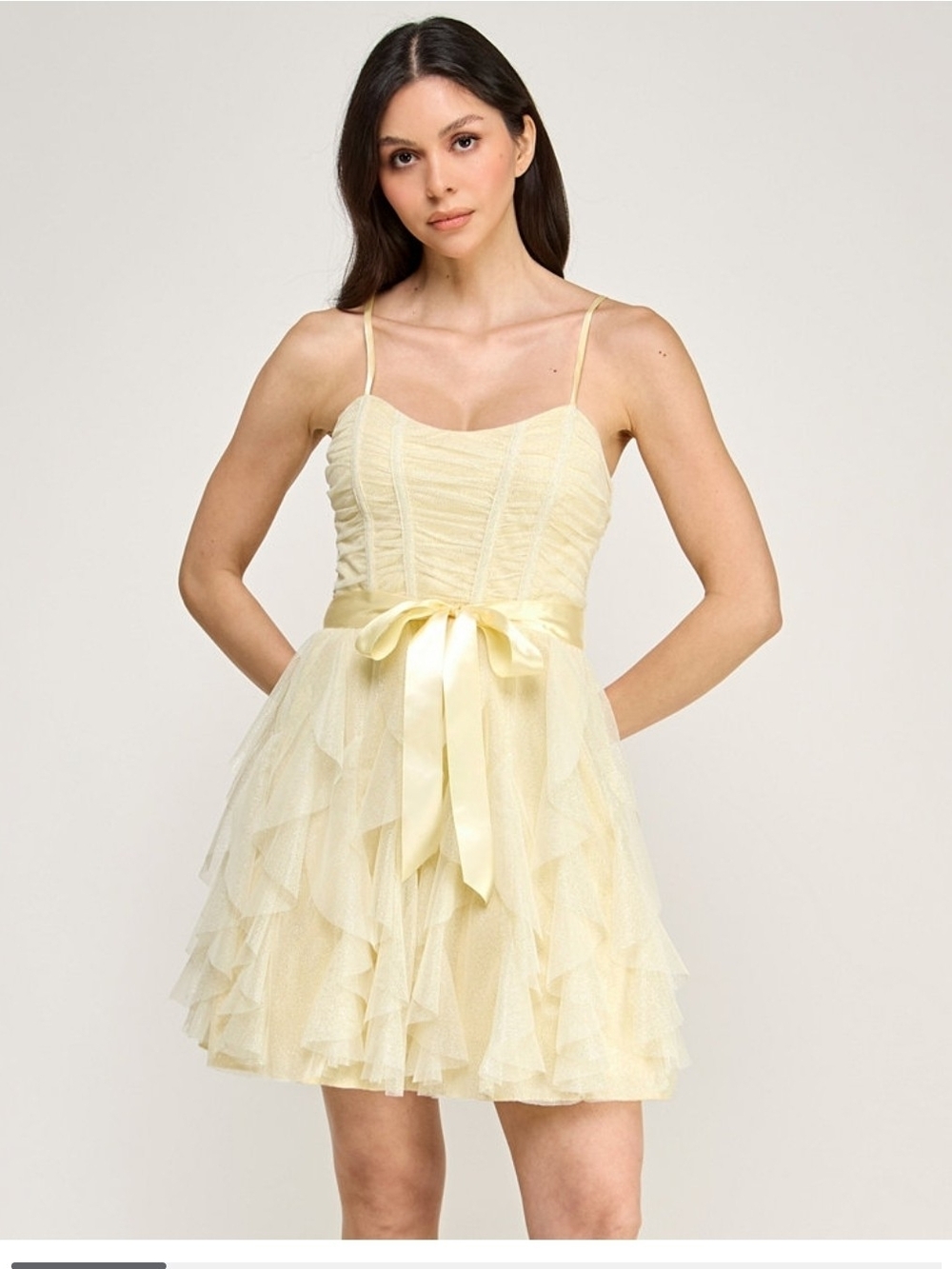 Pear Culture Glitter Mesh Corset Fit and Flare Dress with Satin Tie Bra Juniors